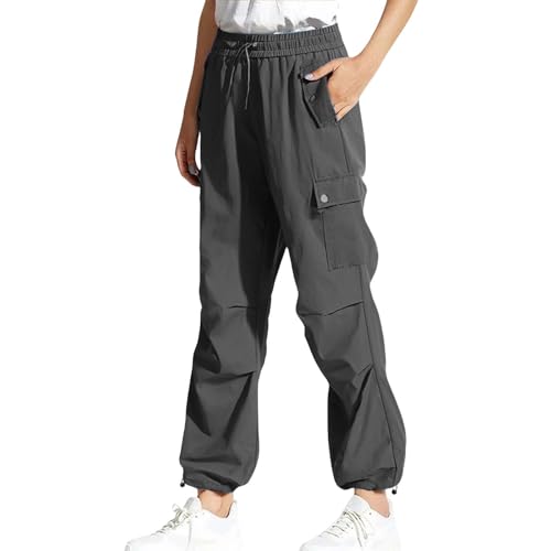 riou Pantaloni Cargo Donna Pantalone da Trekking Leggeri con Tasche da Escursionismo Vintage Pantaloni Cargo Donna Larghi Pants Vita Alta Wide Leg Parachute Pants Baggy Streetwear