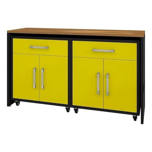 Image of Manhattan Comfort Eiffel Garage Work Station Cabinet Organizers and Storage, Set of 3, Matte Black and Yellow
