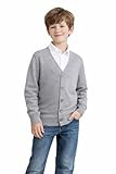 HILEELANG Little Boy Girl School Uniform Cardigan Sweaters Grey V-Neck Basic Solid Button Knitted Cardigan 5Y
