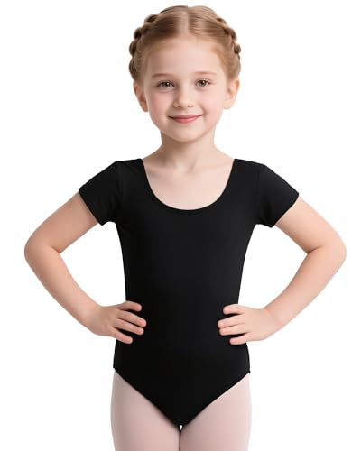 iMucci Leotards for Girls Black Leotard for Girls Ballet Leotard Dance Gymnastics Leotards for Toddler Short Sleeve Bodysuit 2-14 Years