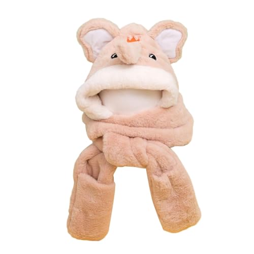 Kokiya Chapéu de animais de cachecol com capuz de pelúcia, conjunto de luvas de cachecol de chapéu d