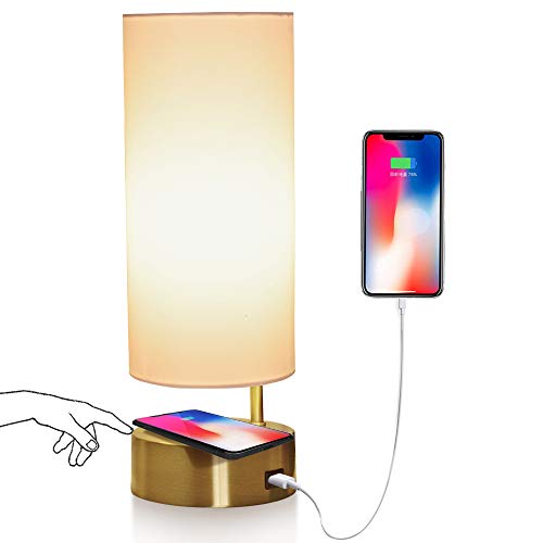 LEGELITE Bedside Table Lamp, Touch Table Lamp with Wireless Charger and USB Port, 3-Way Dimmable Desk Lamp Modern Nightstand Lamp for Bedroom Living Room Office, Led Bulb Included