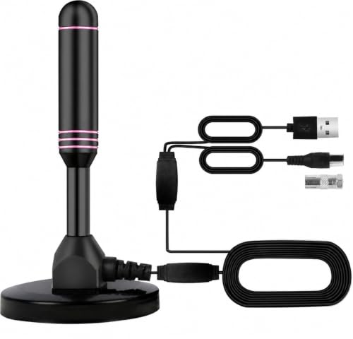 Image of Indoor TV Antenna with 2 Signal Boosters & 32FT Cable - Digital Antenna for Smart TV, Magnetic Base, Supports 4K 1080p - Dual Amplifiers for Long Range Reception of Local Channels(Pink)