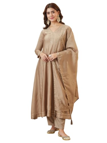 Image of MOKOSH Women's Silk Embroidery Anarkali Kurta Pant with Dupatta | Anarkali Kurta Set |Ethnic Kurta Set for Women |Floral Kurta 7 Colour Options Available |3 Piece Outfit