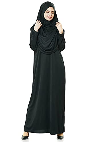 EDUS Women Abaya with Prayer Rug, Muslim Prayer Clothes for Women, Islamic Clothes Farasha, Long Muslim Dresses Hijab Bonnet, Black 2, XXX-Large - Image 2