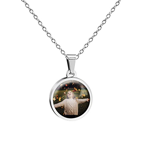 JOOTEN Couple Collier Personnalité Clavicule Collier en Acier Inoxydable pour Femmes Fille Maman Cadre Photo Double Face Pendentif À Carte Personnalisée Cover