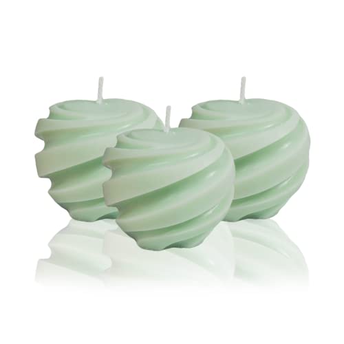 3Pcs Spiral Ball Candle Wooden Scented Aesthetic Cylinder Candle, Home Office Danish Pastel Trendy Room Floating Shelves Decor Small Candles, Soy Wax Ball Shaped Candles（Green） #TOP21
