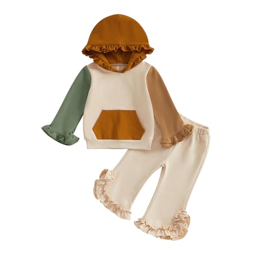BemeyourBBs Little Toddler Girl Outfit Ruffle Color Block Hoodie Sweatshirt Pants Set Fall Winter Spring Cute Girl Clothes