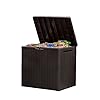 Keter City 30 Gallon Resin Outdoor Storage Box and Patio Furniture Side Table for Pool and Garden Accessories Brown