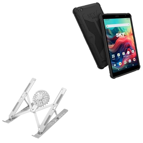 BoxWave Stand and Mount Compatible with Sky Devices Sky PAD8 - QuickSwitch Stand with Cooling Fan, Portable, Multi Angle Viewing Ventilator - Metallic Silver