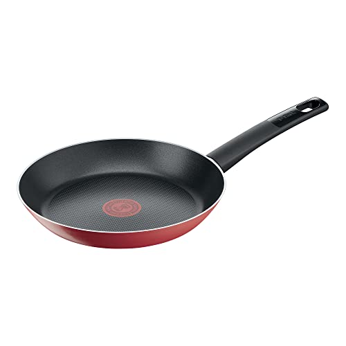 Sartenes, Kitchen T-fal Sartén Simply Titanium de 24 cm cuenta con un antiadherente reforzado con partículas de titanio, indicador Thermo-Signal y base difusora, rojo, B5740483