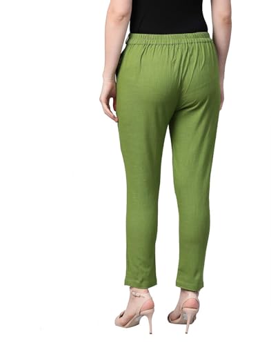 Yash Gallery Women's Cotton Slub Solid Regular Fit Casual Trouser Pants for Summer4