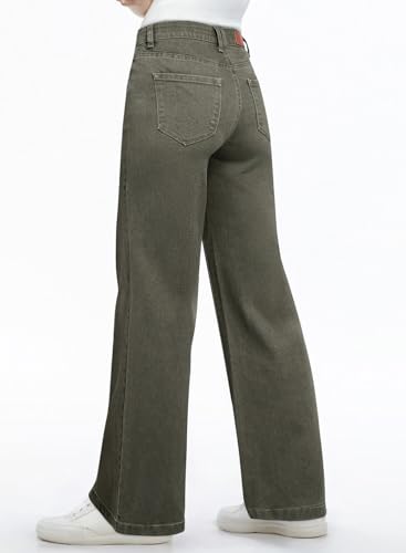 Image of Sidefeel Women's High Waisted Wide Straight Leg Jeans | high rise stretch jeans with pockets,tummy control,classic style,elastic waist