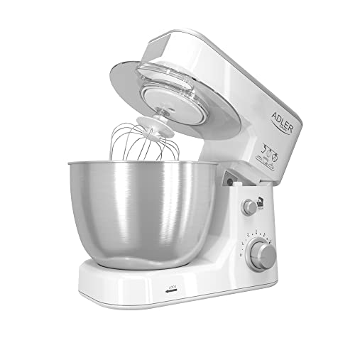 JUNG ADLER AD4216 Küchenmaschine, Knetmaschine, 1000W, Edelstahl Schüssel 4 L, 6 Stufen, Rührmaschine mit Knethaken, Rührbesen, Schlagbesen