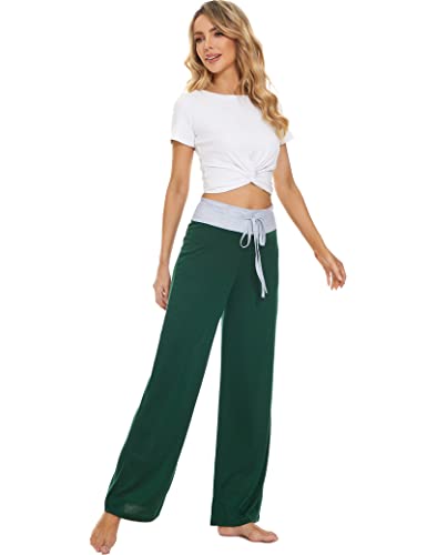 Image of LOCUBE Women's Pajama Pants, Soft Comfy High-Waist Wide-Leg Lounge Pants with Drawstring and Pockets