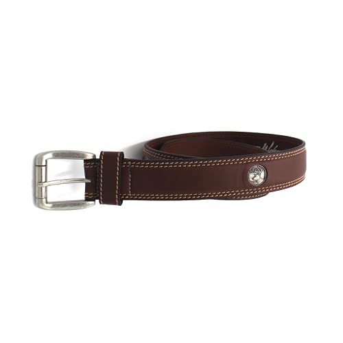 WEBER'S PREMIER LEATHER Brown Double Stitch Genuine Leather Casual Men’s Belt with Buck Concho4