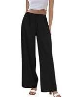Cicy Bell Womens Cotton Linen Palazzo Pants Drawstring Elastic Waist Casual Wide Leg Trousers with Pockets,Black,XL