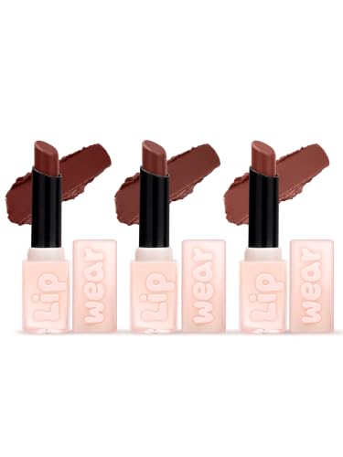 Image of Million Colors Lip Wear Creamy Matte Hydrating Lipstick Infused With Argan Oil, Shea Butter , Papaya Seed and Vitamin E| Highly Pigmented, Smudge-Proof and Creamy Matte Finish (The Everyday Nude, Pack of 3)