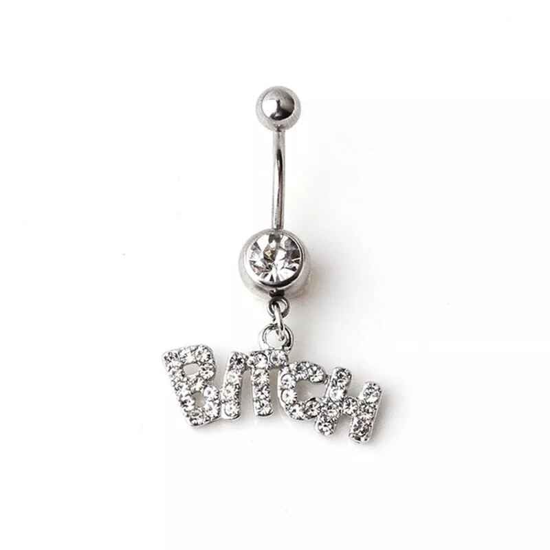 RVM Jewels Stainless Steel Crystal Belly Button Navel Ring Silver Bitch Worded Belly Rings For Women 3