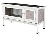 Kerbl Pet Nagerhaus Freddy, Kleintierstall, Nagerstall, grau, weiß, 116x45x62cm, Holz, Hasen, Kaninchen, Meerschweinchen, herausziehbare Wanne