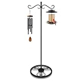 58'' Double Shepherds Hooks for Outdoor, Adjustable Freestanding Shepherds Hook with Base for Wind Chime, Bird Feeder, Lantern for Indoor & Outdoor Garden Patio Home Decor