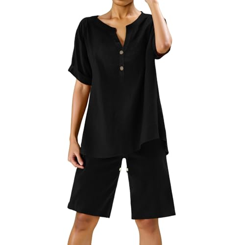 Conjuntos de 2 piezas para mujer, blusa de pierna ancha con bolsillos y pantalones elásticos, conjuntos casuales de camisa con cuello en V, pantalones, ropa de calle de moda Short Deportivas Mujer
