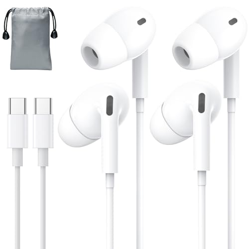 2 Pack USB C Earphones,Type C In Ear Headphones with Cable,HiFi Stereo Earbuds with Microphone and Volume Control,Compatible with iPhone 15/Samsung Galaxy S23/S22/15 Plus/Google Pixel/Huawi