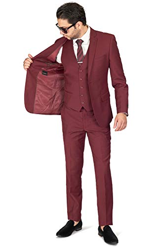 AZAR MAN Slim Fit 2 Button Burgundy Notch Lapel Mens Suit 8028-584