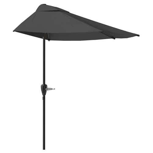 Image of Half Umbrella Outdoor Patio Shade - 9 ft Patio Umbrella with Easy Crank - Small Canopy for Balcony, Table, or Deck by Pure Garden (Gray)