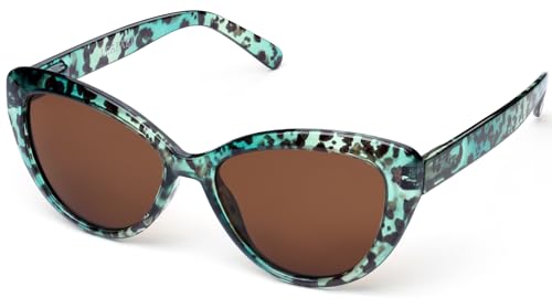 Polarized Cat Eye Sunglasses for Women – Oversized Green Cheetah Leopard Print Frame, Vintage Retro Big UV400 Shades