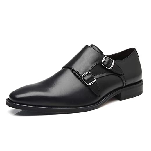 La Milano Mens Double Monk Strap Slip On Loafer Leather Oxford Formal Business Casual Comfortable Dress Shoes for Men, Black, Size 11