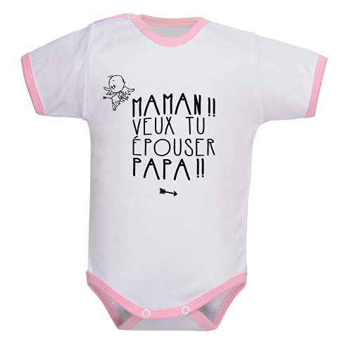 Body bébé message maman, veux tu épouser papa, demande en mariage, vêtement enfant, 100% coton - blanc/rose, 0-3 mois Cover
