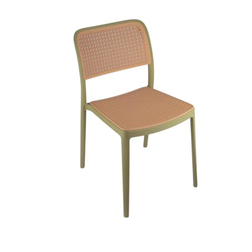 Image of NARSA Modern Rattan Style Dining Chair for Home & Cafe | Cane Pattern Plastic Chair with Ergonomic Backrest | Lightweight & Durable Indoor Outdoor Seating Chair (Green, Armless, Set of 1)