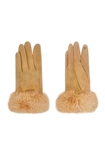 QUEEN HELENA G03 G03 Winterhandschuhe, warm, aus weichem Wildleder, elegant, für Damen, G03-2 Camel, Einheitsgröße