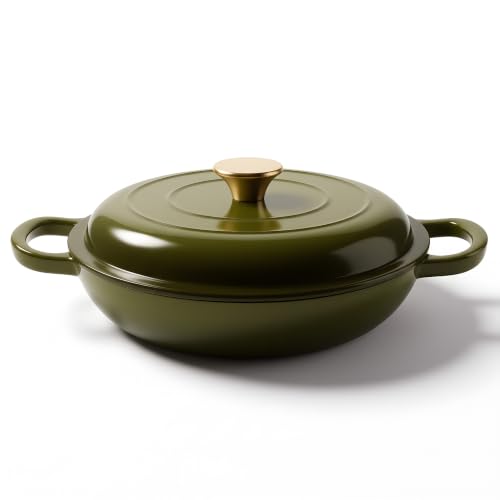 Image of Dutch Oven Enameled Cast Iron with Lid - Big Dual Handles - Oven Safe up to 500F - Classic Round Pot for Versatile Cooking (Golden Green, 7 QT)