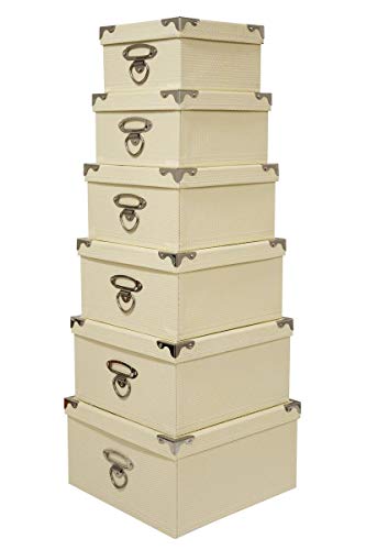 Seasonal Packaging Decorative Storage Boxes Mixed Pastel or Cream Colors - Nested, Metal Reinforced Corners, Set of 6 Assorted Sizes (Vanilla Cream)