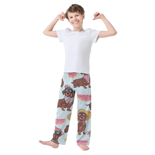 ZZXXB Dachshund Watermelon Boys Long Pants Soft Trousers Elastic Waist Kids Lounge Bottoms with Pockets S-XL3