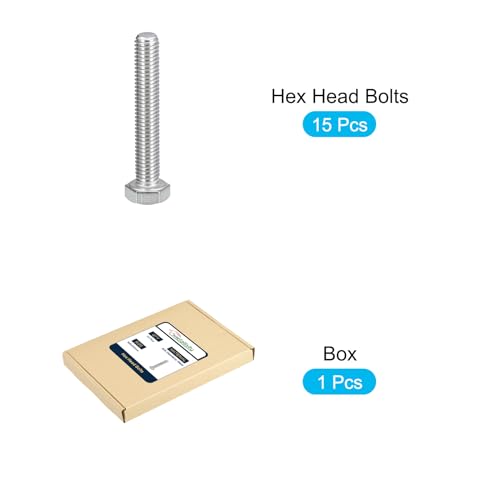 Image of METALLIXITY Hex Bolts (M8-1.25x50mm) 15Pcs, 304 Stainless Steel Coarse Fully Threaded Hex Head Screw Bolt Machine Screws - for Furniture Repair, Silver