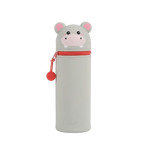 I-TOTAL® - Soft Silicone Pencil Case for School - Extendable with Animal Shaped Shape, Beauty Case (Hippo)