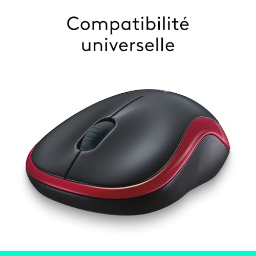 Logitech M185 Souris Sans Fil, 2.4 GHz avec Mini Récepteur USB, Longévité de la Pile 12 Mois, Résolution du Capteur 1000 PPP, Ambidextre, Compatible PC, Mac, Ordinateur Portable - Rouge