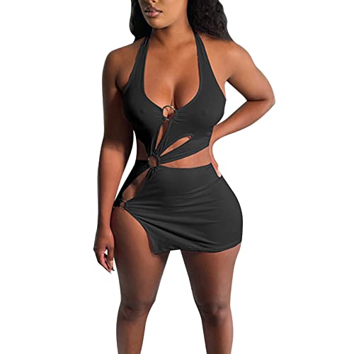 Strickkleid Damen A Linie festes Minikleid sexy Neckholder Club Kleid