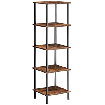 HOOBRO Libreria a 5 Livelli in Stile Vintage, Scaffale Angolare, Portaoggetti Espositivo, Portapiante, Facile da Montare, Adatta per Soggiorno, Camera da Letto, Marrone Vintage EBF50CJ01