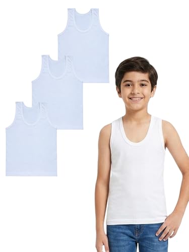 Image of KIDS Boy's Regular fit Vest 100% Cotton Vest for Boys | Skin Friendly | Lightweight | Sleeveless Design | Pack of 3 (Color & Print May Vary)