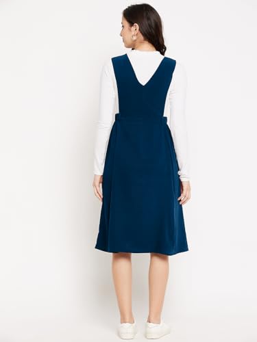 Image of WineRed Women Soild Pinafore Dress with Button