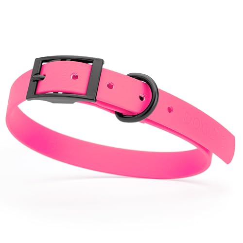 Image of Dogline Biothane Waterproof Dog Collar Strong Coated Nylon Webbing with Black Hardware Odor- Proof for Easy Care Easy to Clean High Performance Fits Small Medium or Large Dogs, Passionfruit Pink
