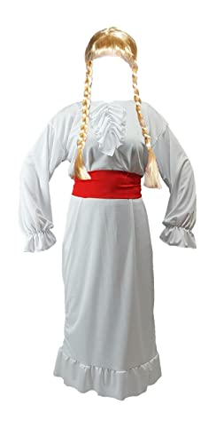 The Dragons Den Adults Annabelle Conjuring Haunted Horror Doll Halloween Movie Fancy Dress Costume [S-M Dress & Sash Only]