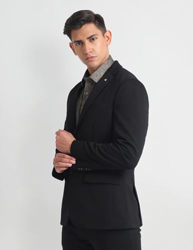 Image of Arrow Mens Black Solid Long Sleeve Polyester Slim Blazer