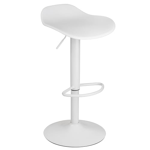 Baroni Home Taburete de Bar Giratorio con Altura Ajustable, Fondo antiarañazos y reposapiés, para Cocina, Restaurante y Bar, Ligero y fácil Montaje, 41x40x64-86 cm, 1 Unidad, Blanco