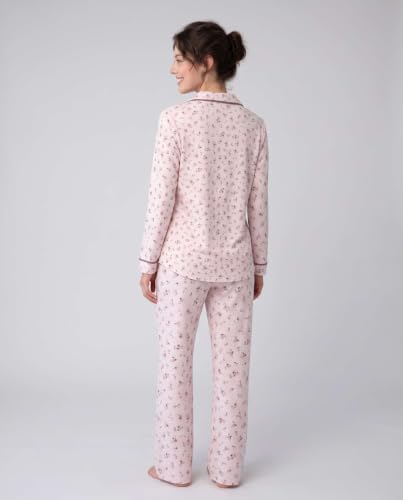 Image of Laura Ashley Women's Plush Knit Pajamas 2 Piece Ultra Soft Brushed Long Sleeve Button Down Top and Pants Sleepwear Set