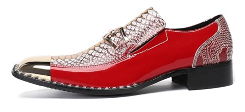 Santimon Men's Slip On Leather Penny Loafers - Dress Casual Western Shoes with Sequin& Metal Square Toe for Wedding & Smoking Party2
